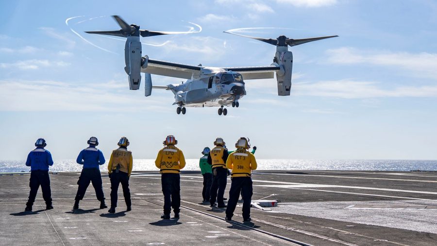 CMV-22B Osprey first landing on aircraft carrier