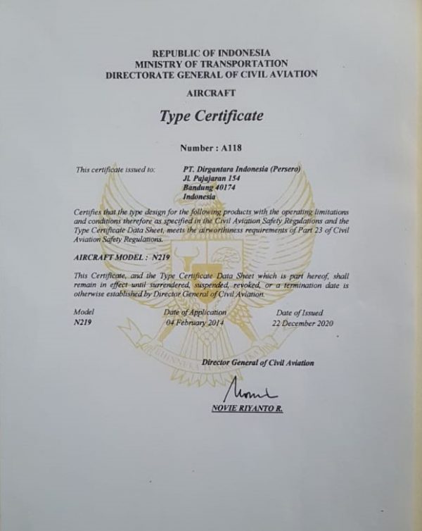 Type Certificate untuk N219