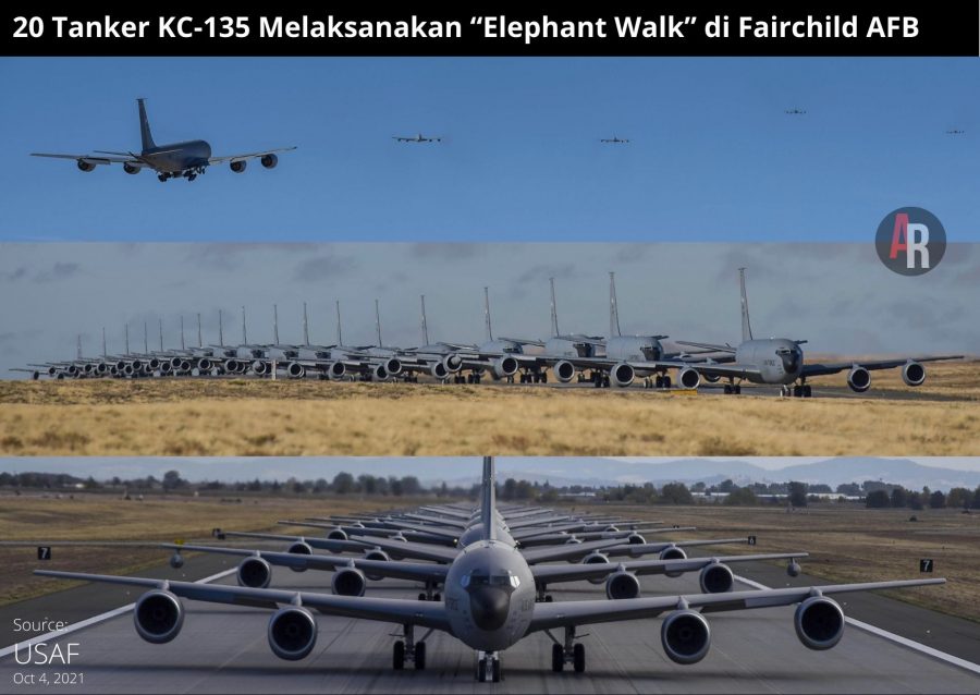 20 tanker KC-135 melaksanakan “Elephant Walk” di Fairchild AFB