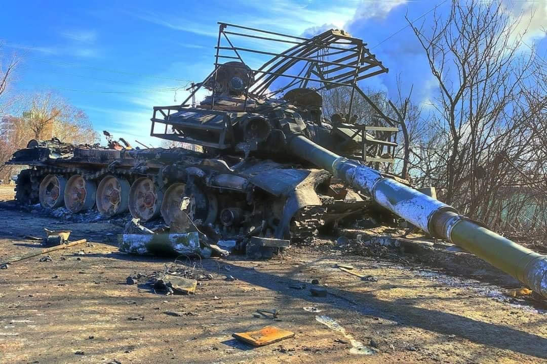 Russian tank destroyed by Ukrainian troops
