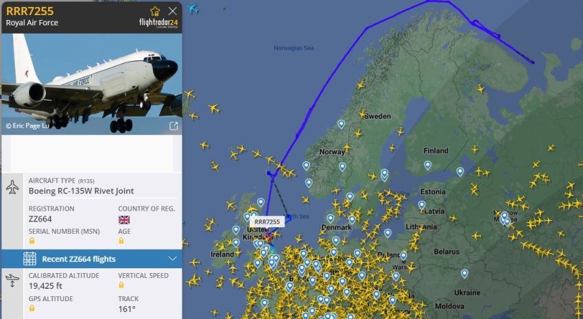 RAF RC-135 diusir oleh MiG-31BM di atas Laut Barents