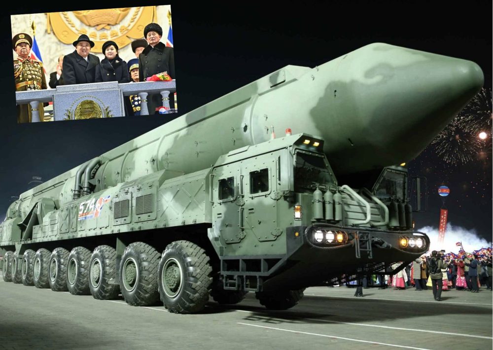 Kim Jong-un dan putrinya menyaksikan ICBM terbaru dalam parade militer di Pyongyang