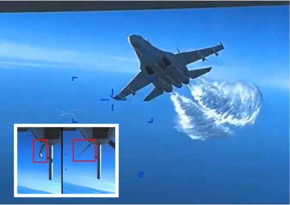 Su-27 buang bahan bakar ke drone MG-9 AS dan merusak baling-balingnya