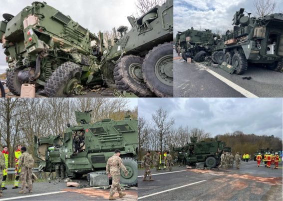 Tabrakan antara MaxxPro MRAP dengan M-SHORAD di jalan