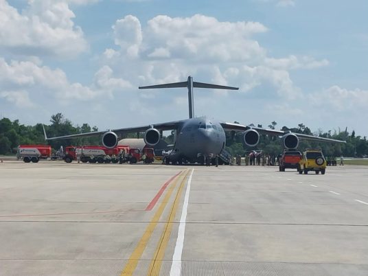 C-17 Globemaster III mendarat di Lanud Roesmin Nurjadin dalam rangka Cope West 2023