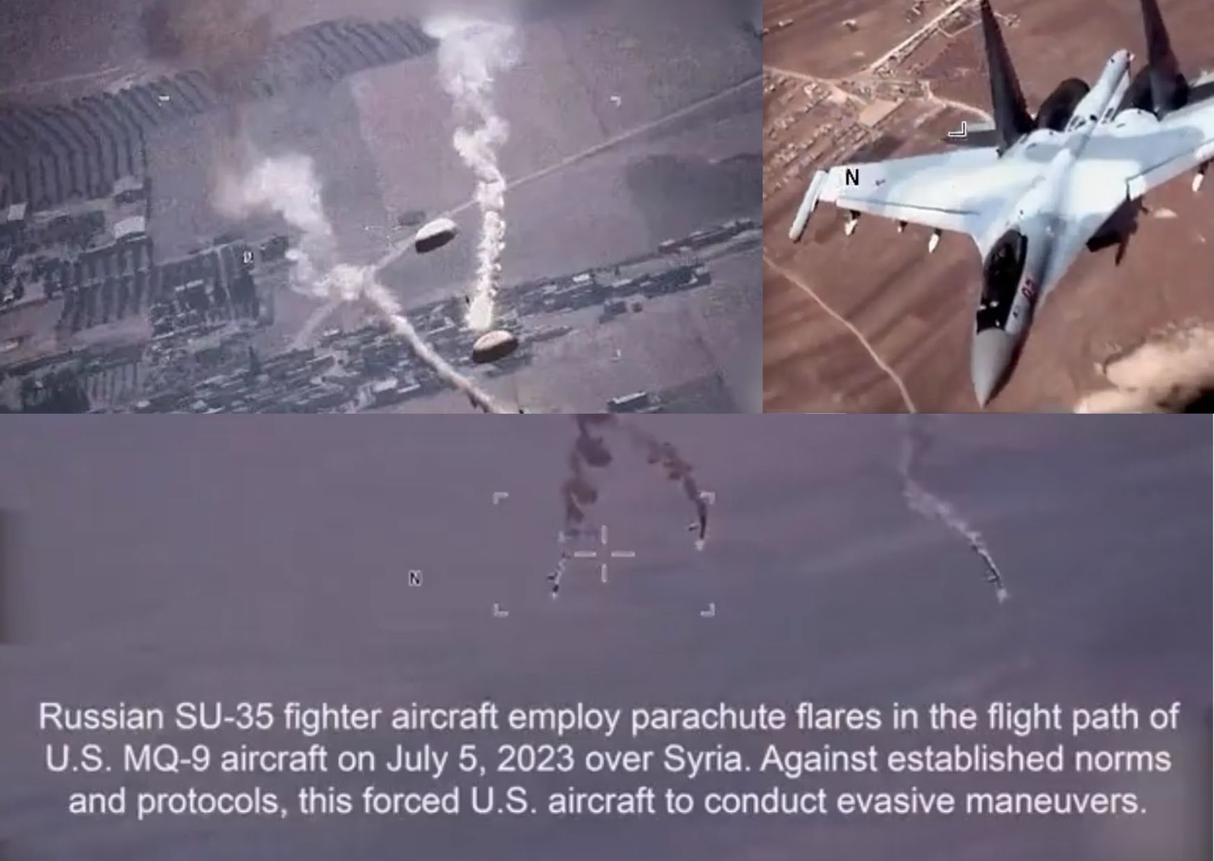 Su-35S lepaskan suar parasut di depan jalur penerbangan MQ-9 Reaper USAF di atas Suriah_ airspace review
