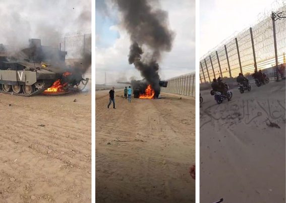 Tank Merkava IV terbakar di Jalur Gaza - Hamas memasuki Israel