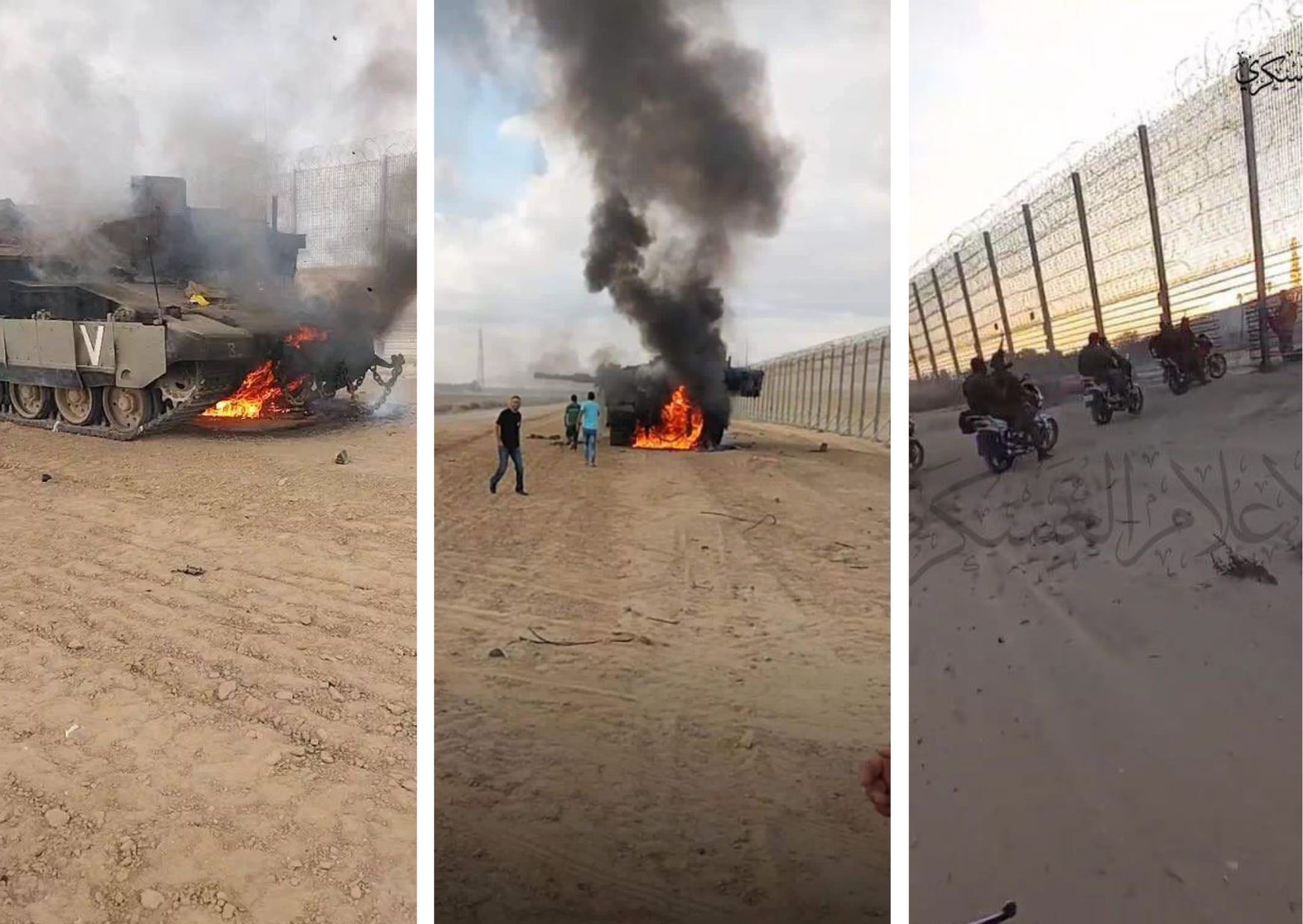 Tank Merkava IV terbakar di Jalur Gaza - Hamas memasuki Israel