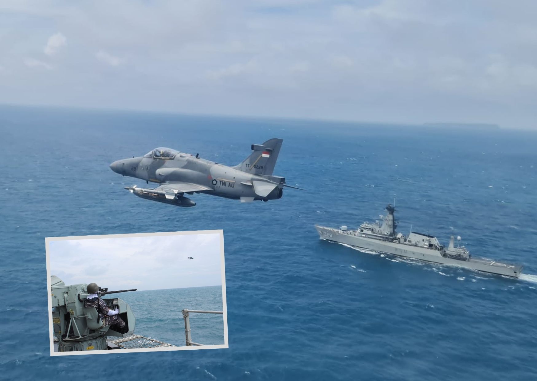 Hawk 200 TNI AU dan KRI Jon Lie melaksanakan latihan di ALKI I_ Airspace Review