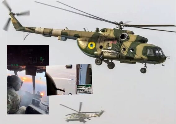 Helikopter Mi-8 Ukraina menembak drone Geran Rusia