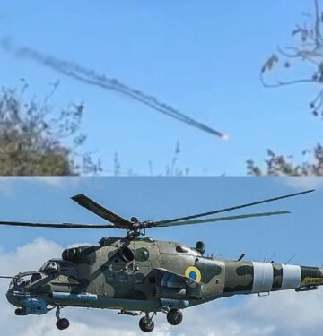 Helikopter Mi-24 Ukraina menembak jatuh drone Shahed-136 Rusia