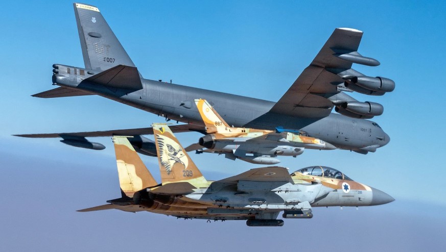 USAF B-52 and IAF F-15 and F-16