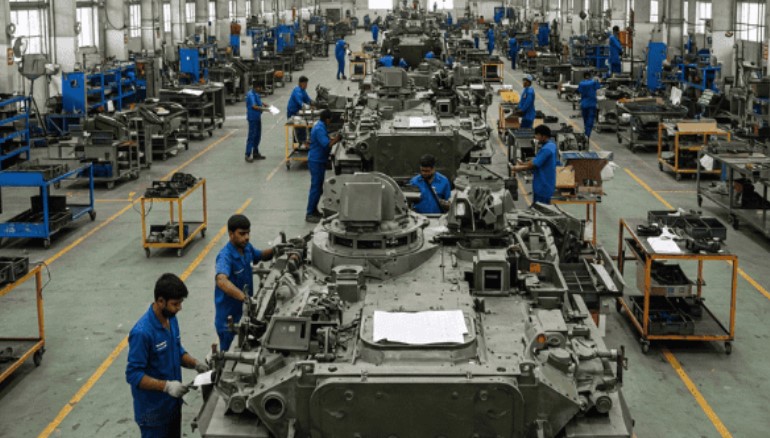 Pekerja India di pabrik kendaraan militer