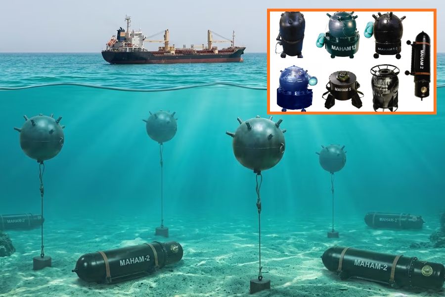Ilustrasi ranjau-ranjau laut Iran di Selat Hormuz