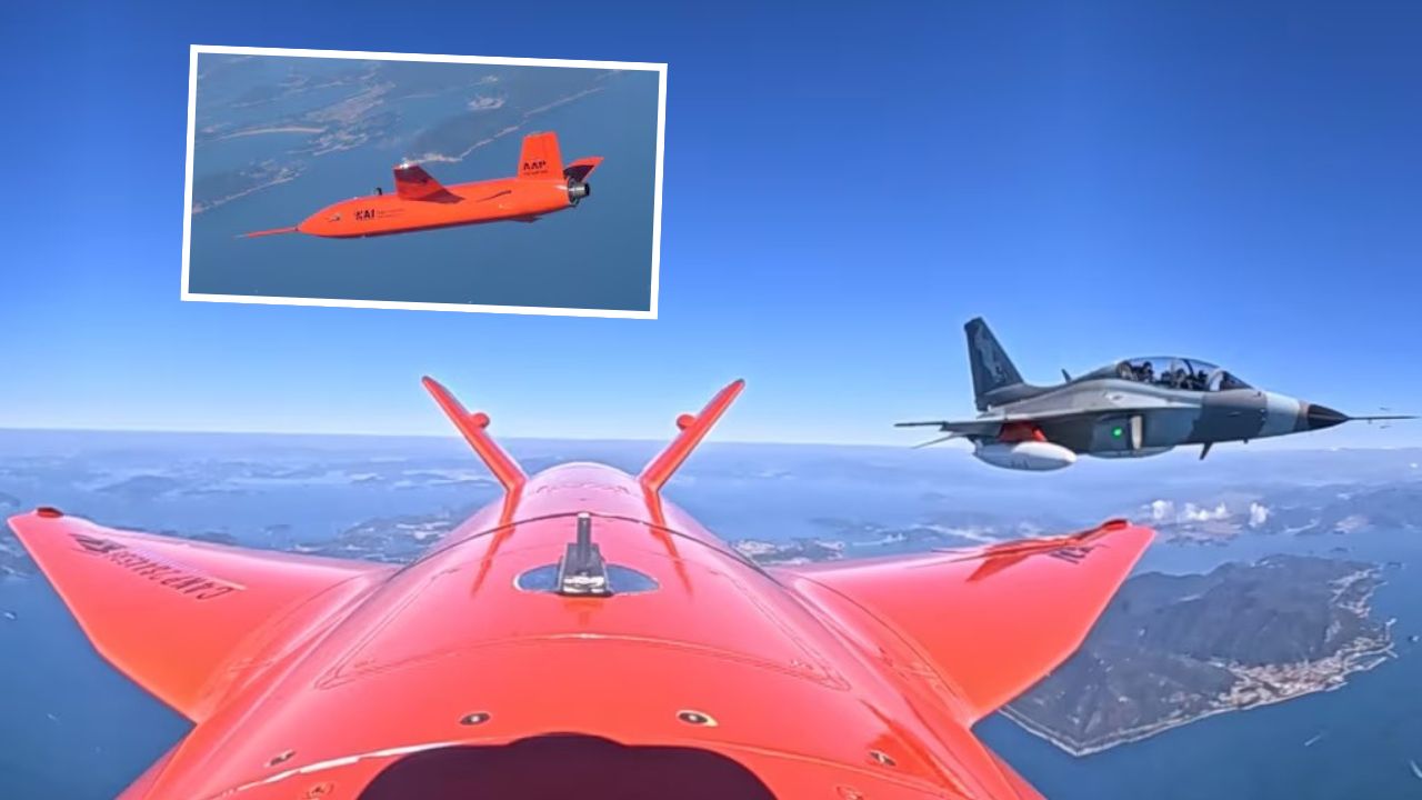 Jet FA-50 terbang berdampingan dengan drone otonom AAP