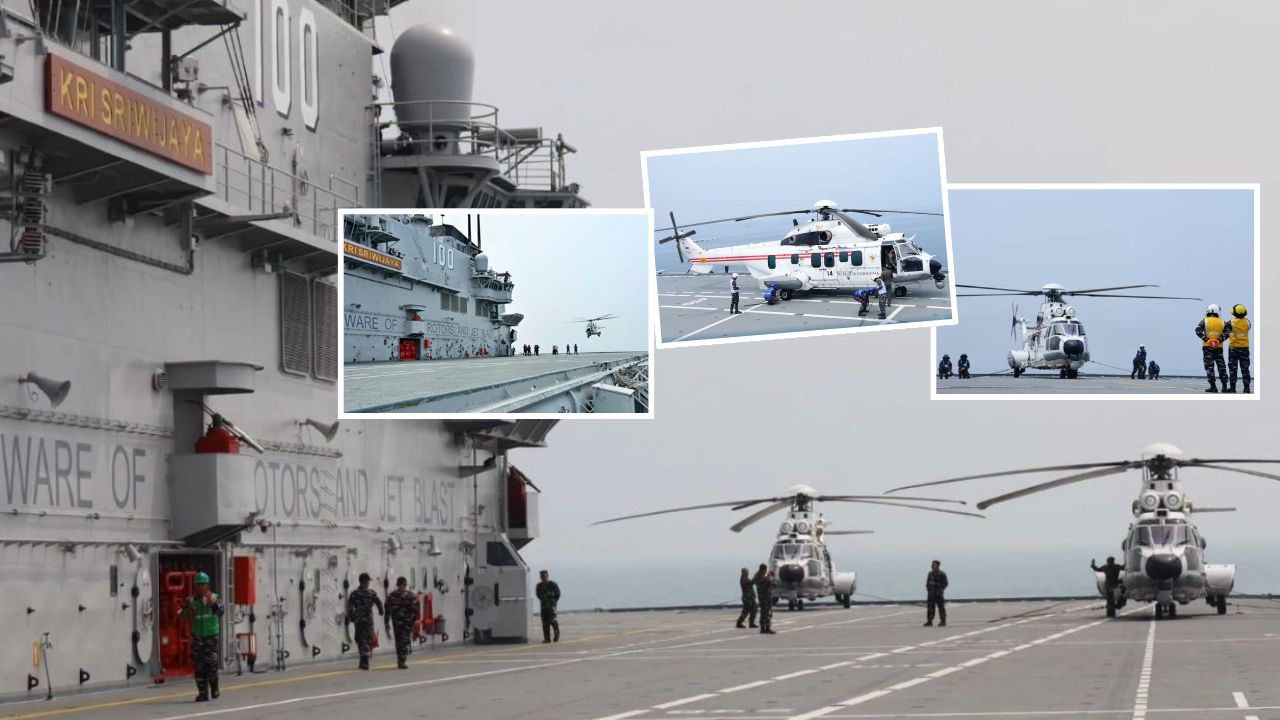 Pendaratan Heli H225M Caracal TNI AU di KRI Sriwijaya-100