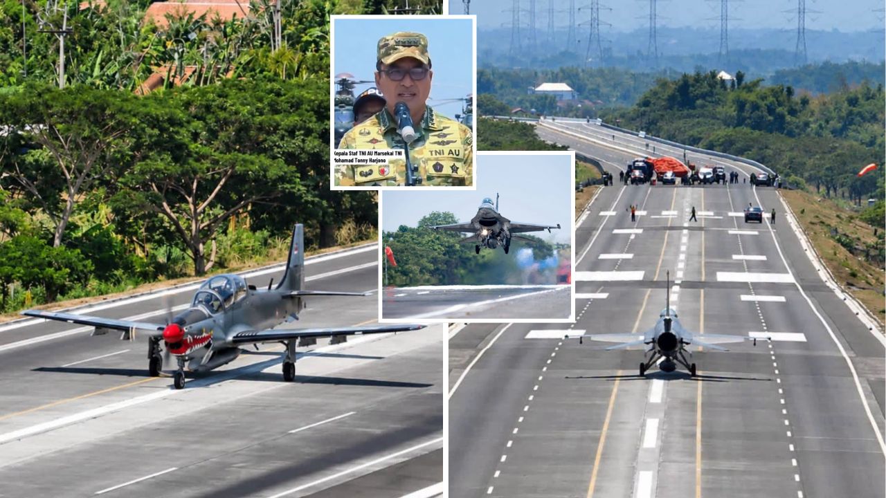 Uji pendaratan dan lepas landas F-16 dan EMB-314 di jalan tol Paspro